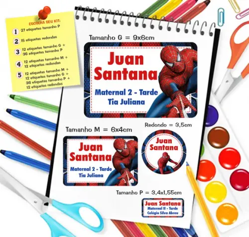 Kit com 79 Etiquetas Escolares Personalizadas Homem Aranha