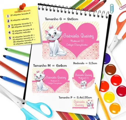 Kit com 79 Etiquetas Escolares Personalizadas Marie