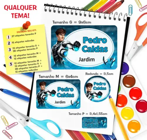 Kit com 79 Etiquetas Escolares Personalizadas Max Steel