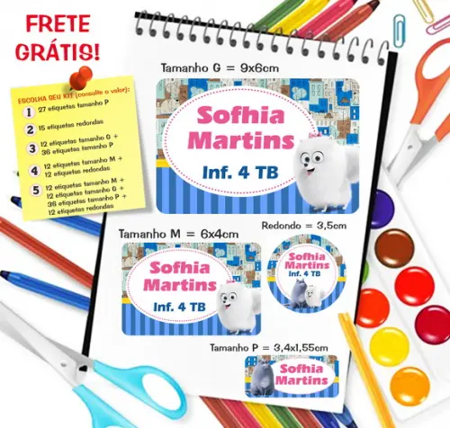 Kit com 79 Etiquetas Escolares Personalizadas os Pets