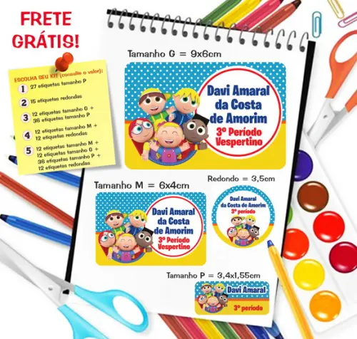 Kit com 79 Etiquetas Escolares Personalizadas Pequerruchos