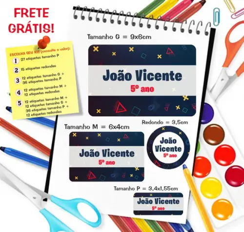Kit com 79 Etiquetas Escolares Personalizadas Playstation