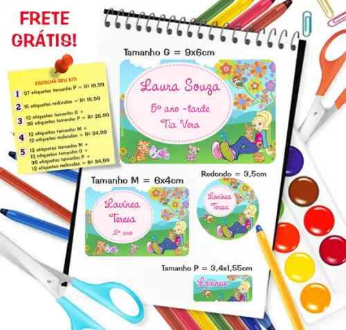Kit com 79 Etiquetas Escolares Personalizadas Polly