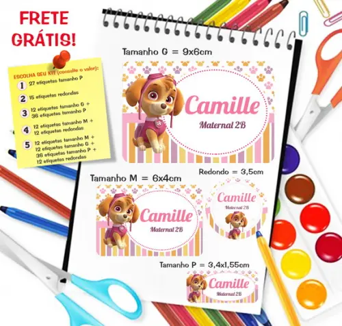 Kit com 79 Etiquetas Escolares Personalizadas Skye