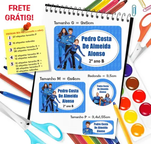 Kit com 79 Etiquetas Escolares Personalizadas Thundermans