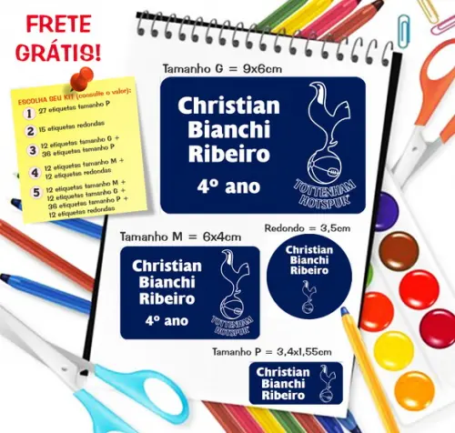 Kit com 79 Etiquetas Escolares Personalizadas Tottenham