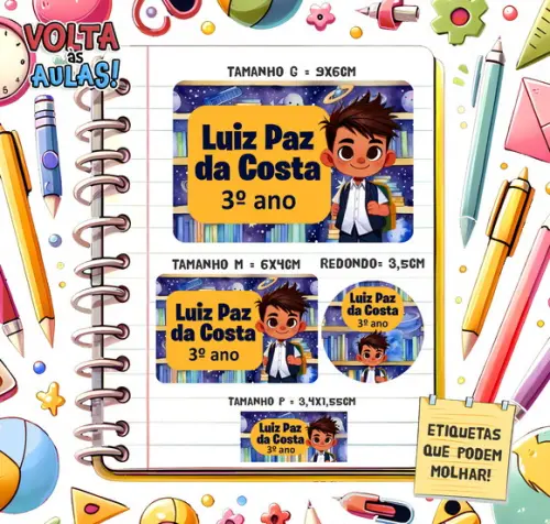Kit com 94 Etiquetas Escolares com Mascote