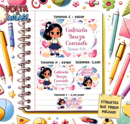 Kit com 94 Etiquetas Escolares com Mascote