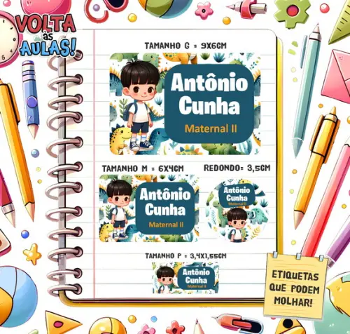 Kit com 94 Etiquetas Escolares com Mascote