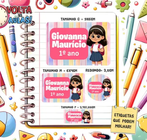 Kit com 94 Etiquetas Escolares com Mascote