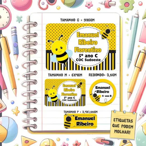 Kit Etiquetas Escolares Abelhinha - 79 Unidades
