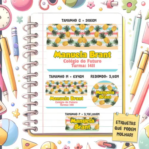 Kit Etiquetas Escolares Abacaxi - 79 Unidades