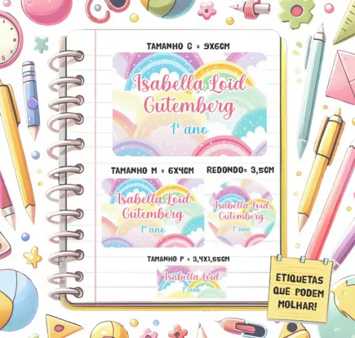 Kit Etiquetas Escolares Arco-íris 79 Unidades