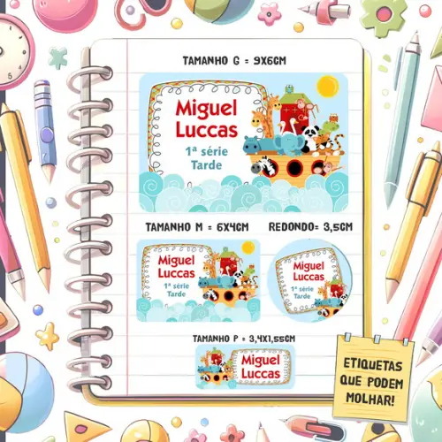 Kit Etiquetas Escolares Arca de Noé 79 Unidades