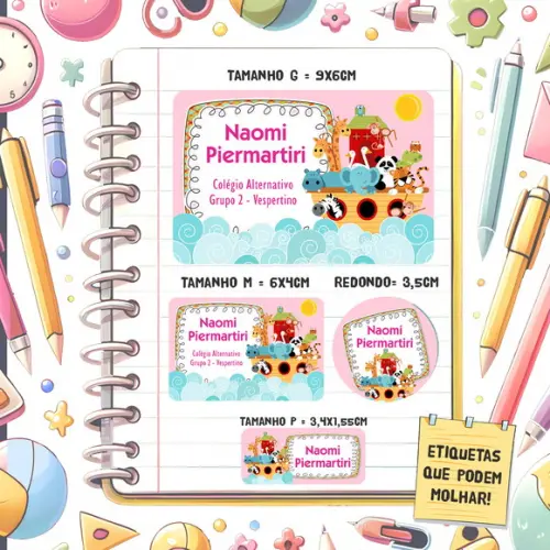 Kit Etiquetas Escolares Arca de Noé Rosa 79 Unidades