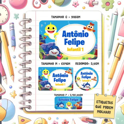 Kit Etiquetas Escolares Baby Shark 79 Unidades