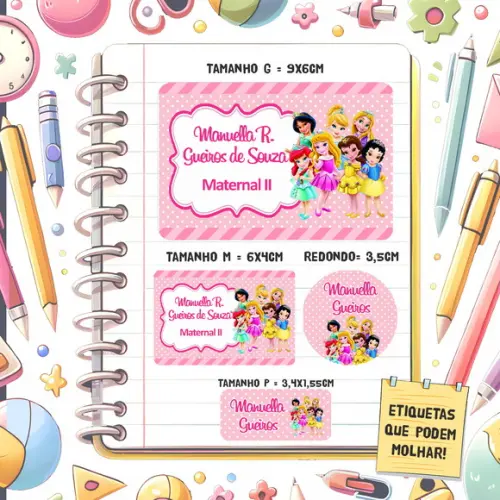 Kit Etiquetas Escolares Baby Princesas 79 Unidades