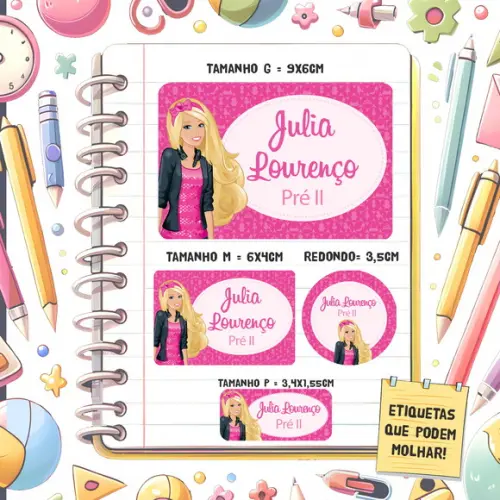 Kit Etiquetas Escolares Barbie Girl 79 Unidades