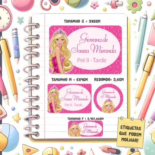 Kit Etiquetas Escolares Barbie Princesa 79 Unidades