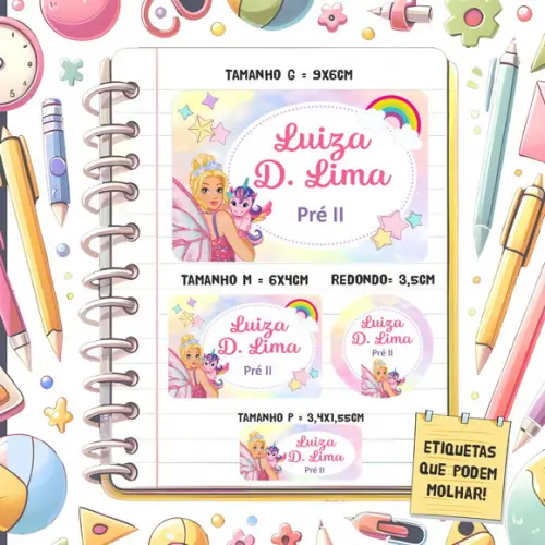 Kit Etiquetas Escolares Barbie Baby Unicórnio 79 Unidades