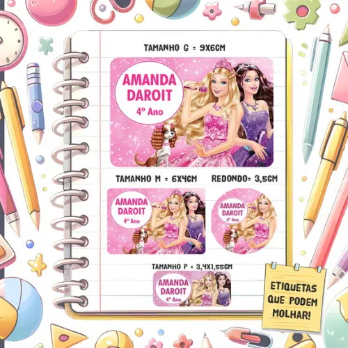 Kit Etiquetas Escolares Barbie Pop Star 79 Unidades
