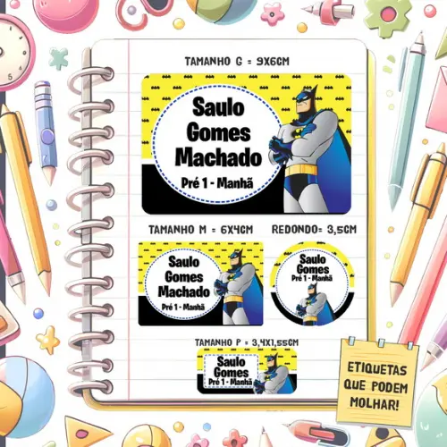 Kit Etiquetas Escolares Batman 79 Unidades