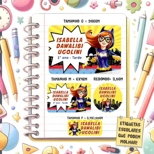 Kit Etiquetas Escolares Bat Girl 79 Unidades