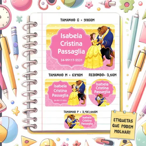 Kit Etiquetas Escolares Bela e a Fera 79 Unidades