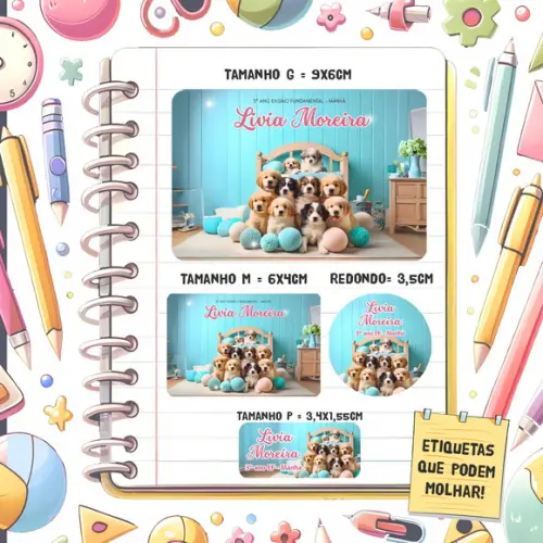 Kit Etiquetas Escolares Cachorrinhos 79 Unidades