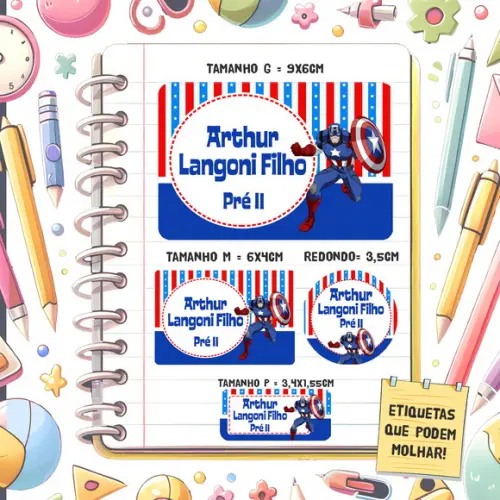 Kit Etiquetas Escolares Capitão América 79 Unidades