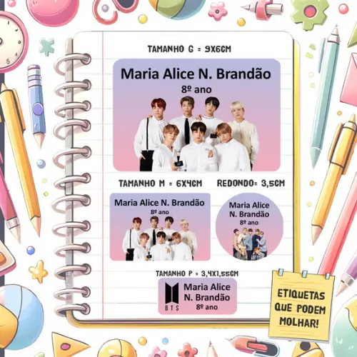 Kit Etiquetas Escolares Bts 79 Unidades
