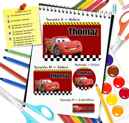 Kit Etiquetas Escolares Carros 79 Unidades