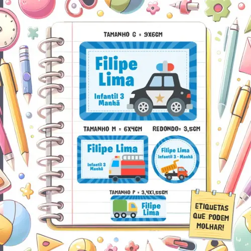 Kit Etiquetas Escolares Carrinhos 79 Unidades