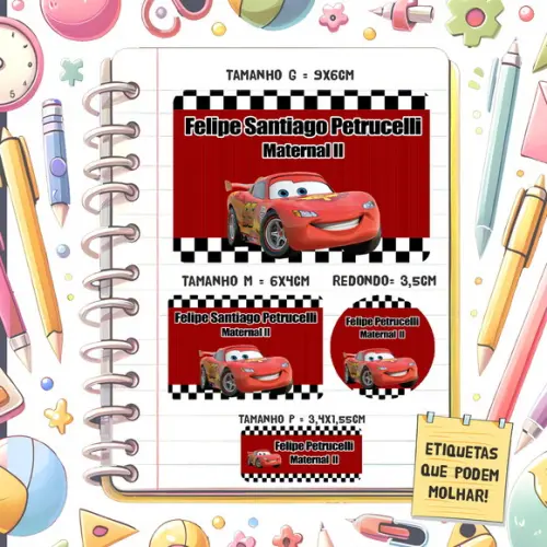 Kit Etiquetas Escolares Carros 79 Unidades