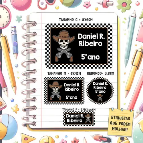 Kit Etiquetas Escolares Caveira Faroeste 79 Unidades
