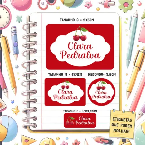 Kit Etiquetas Escolares Cereja 79 Unidades