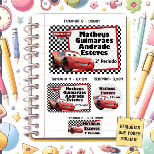 Kit Etiquetas Escolares Carros 79 Unidades