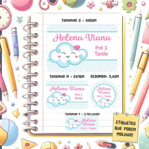 Kit Etiquetas Escolares Chuva de Amor 79 Unidades