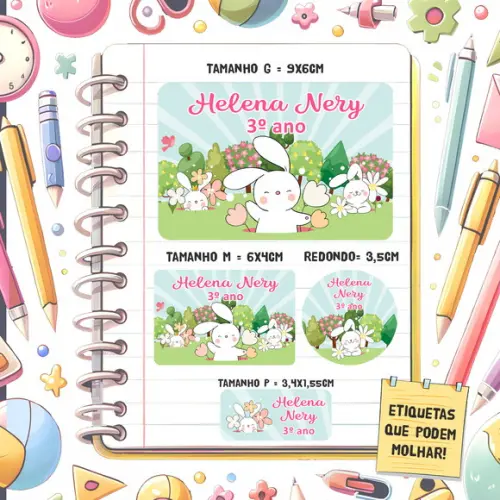 Kit Etiquetas Escolares Coelhinho 79 Unidades