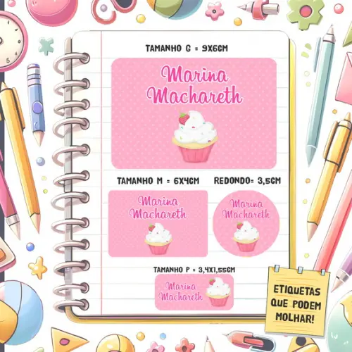 Kit Etiquetas Escolares Cupcake 79 Unidades
