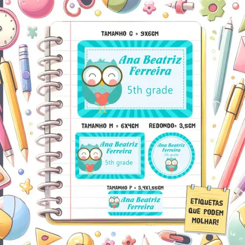 Kit Etiquetas Escolares Corujinha de Óculos 79 Unidades