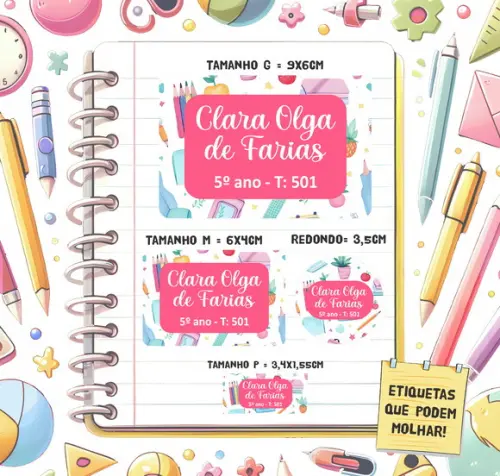 Kit Etiquetas Escolares Desenhos Coloridos - 79 Unidades