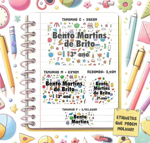Kit Etiquetas Escolares Desenhos Coloridos - 79 Unidades