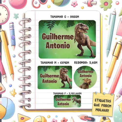 Kit Etiquetas Escolares Dinossauros 79 Unidades