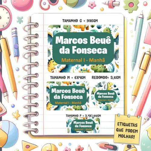 Kit Etiquetas Escolares Dinossauros 79 Unidades