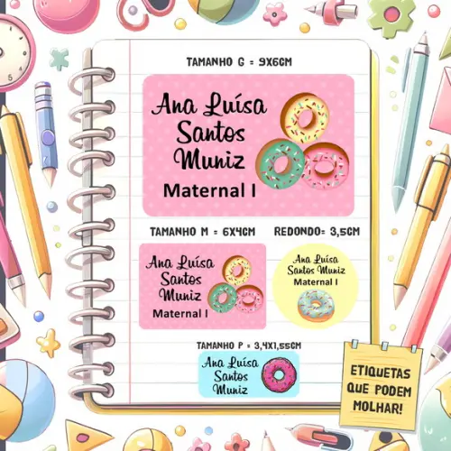 Kit Etiquetas Escolares Donuts 79 Unidades