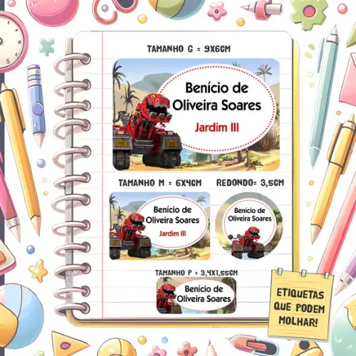 Kit Etiquetas Escolares Dinotrux 79 Unidades