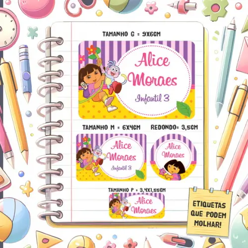 Kit Etiquetas Escolares Dora Aventureira 79 Unidades