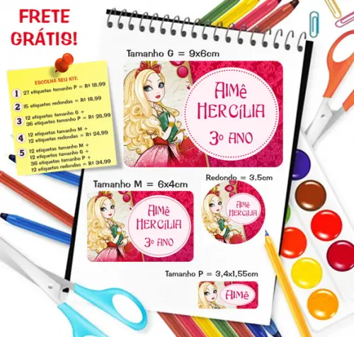 Kit Etiquetas Escolares Ever After High 79 Unidades