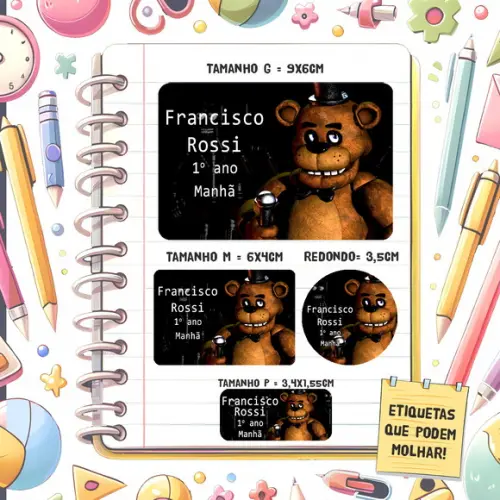 Kit Etiquetas Escolares Five Nigths At Freddys 79 Unidades